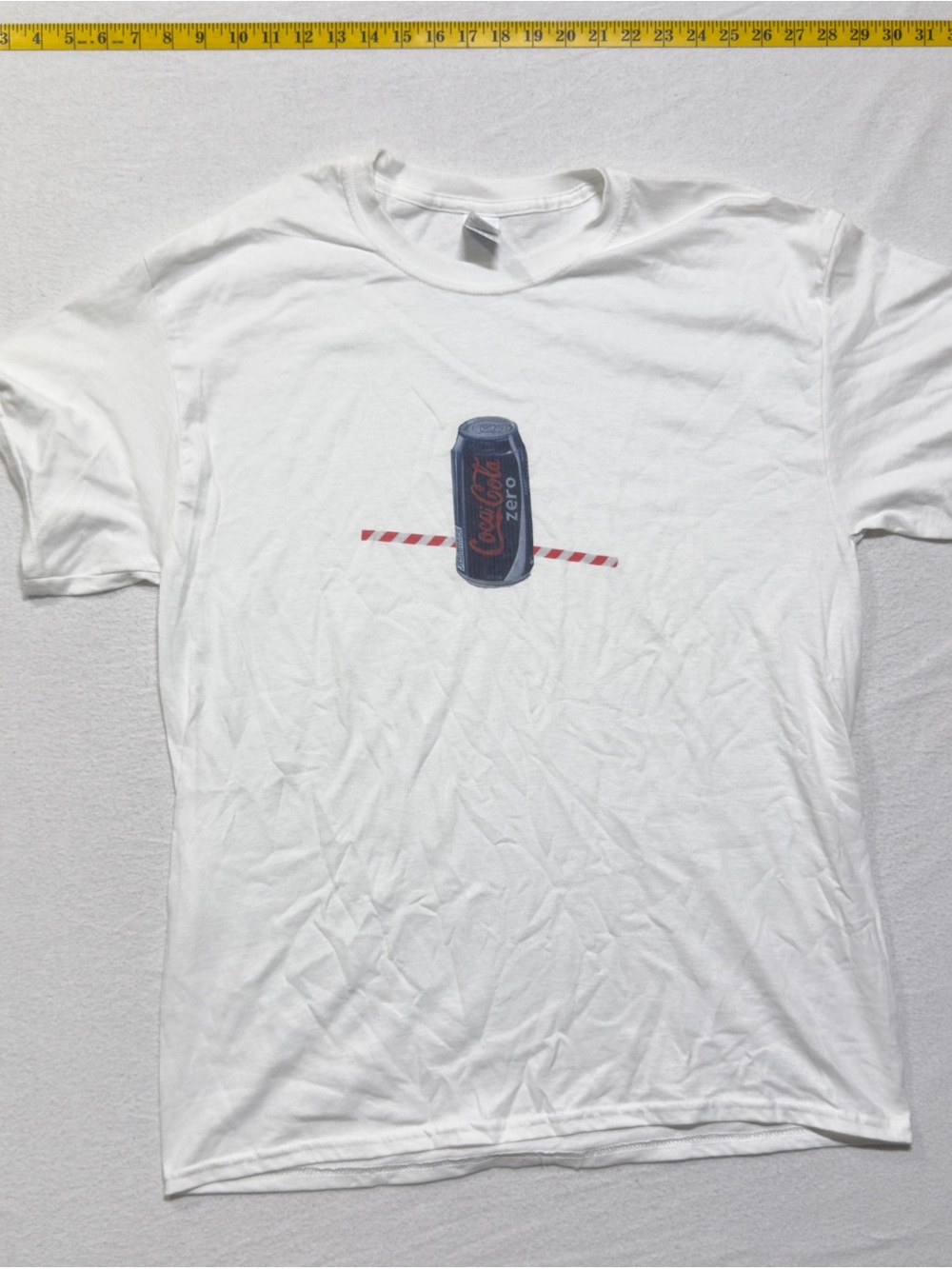 Coke Zero White Graphic T-Shirt with Blue Can Design